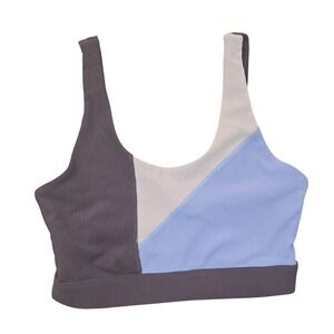 Wilo The‎ Label Colorblock Ribbed Scoop Neck Blue Sports Bra Athleisure Medium